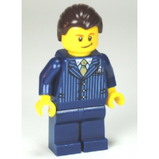 cty460 Businessman Pinstripe Jacket and Gold Tie, Dark Blue Legs, Dark Brown Hair, Crooked Smile 